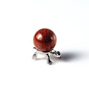 1 Goldstone Gemstone 20mm Sphere on Silver Turtle Stand Ball Massage Monkstone